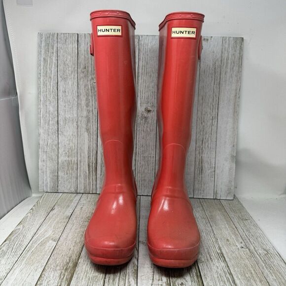 Hunter Rain Boots Womens Size 7 Pink Rubber Original Tall Classic Outdoor Matte - Picture 1 of 12